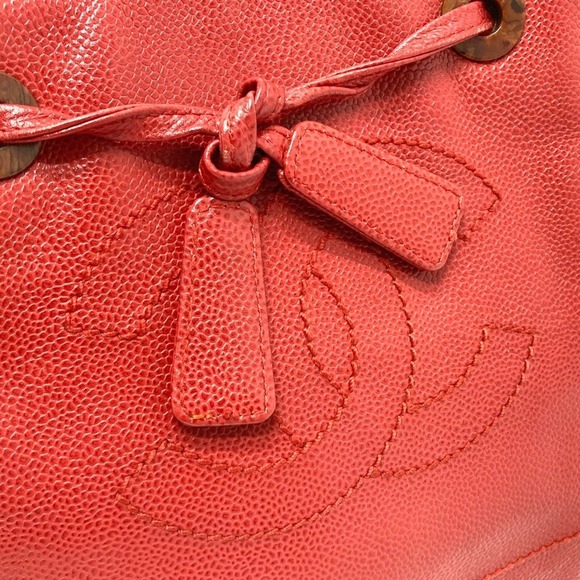 CHANEL Vintage Red Caviar Leather Logo Tote Bag - Picture 3 of 13